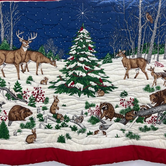 Large Handmade Tapestry Quilted Hand Stitched Christmas Outdoor Scene Wildlife - Picture 3 of 10